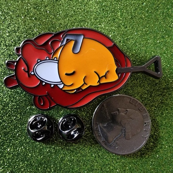 Pochita Sleeping on Denji's Heart Chainsaw Man Large Enamel Pin - Picture 2 of 2